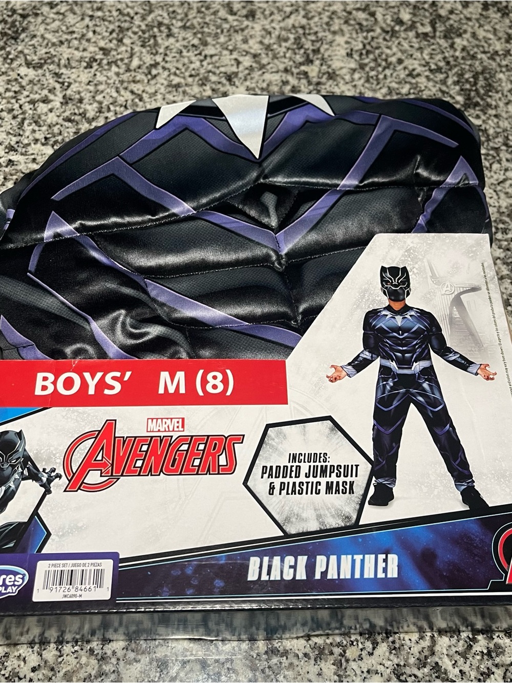 Black panther padded chest costume boys m 8 Halloween dress up. New